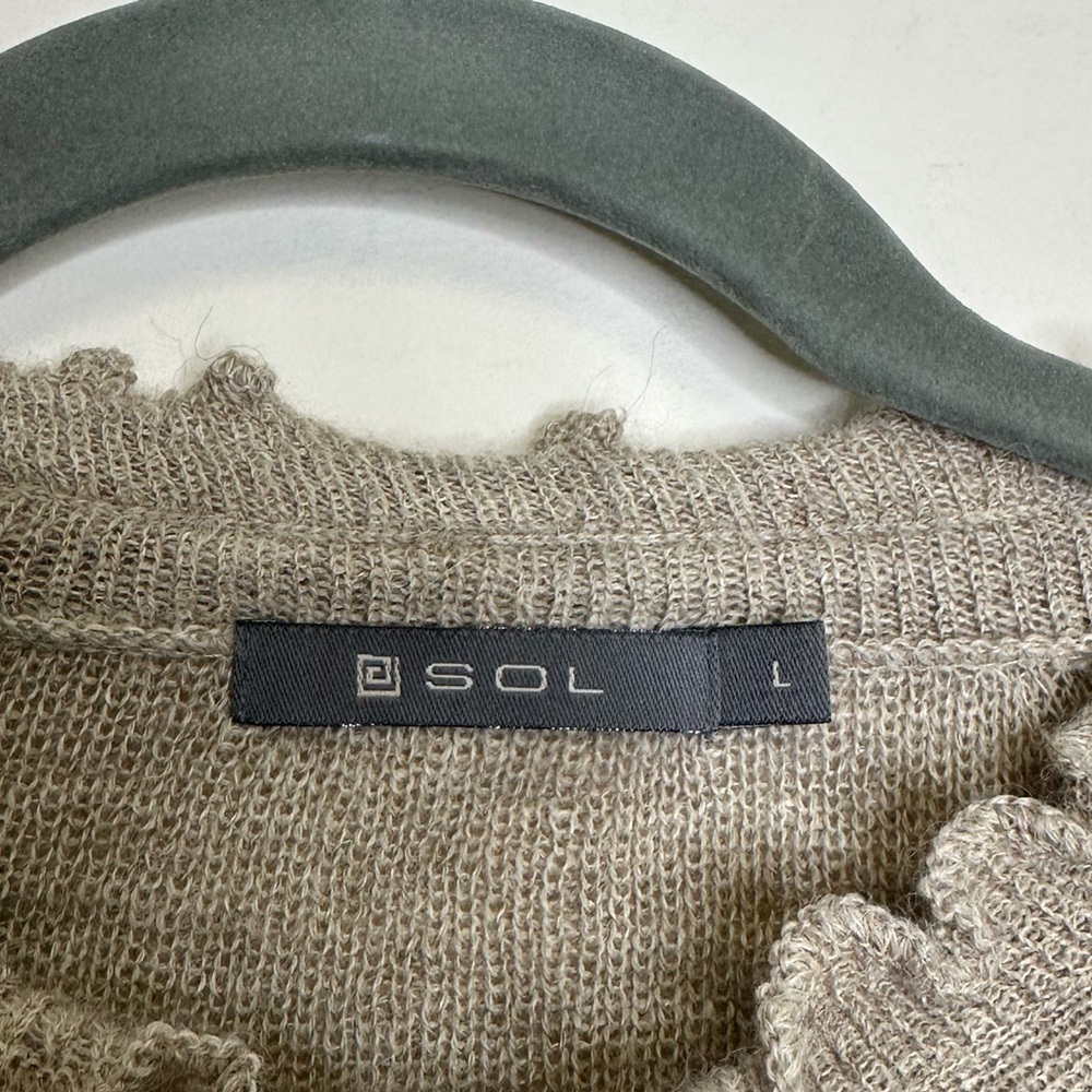 SOL hand knit Peru sweater large 100% baby alpaca tan purple long sleeve soft - Picture 3 of 7
